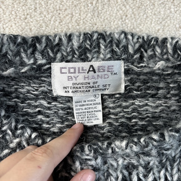 Vtg COLLAGE By Hand Knit Black/White Scotty Dog Thick Acrylic Sweater Sz Large - Picture 4 of 12